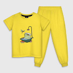 Пижама хлопковая детская ЛЯГУШКА В ВАННОЙ, цвет: желтый