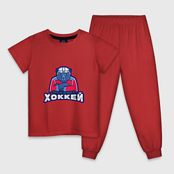 Пижама хлопковая детская Россия - Хоккей, цвет: красный