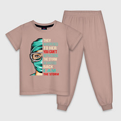 Пижама хлопковая детская Они шептали, ты не выдержишь бурю, она прошептала, цвет: пыльно-розовый