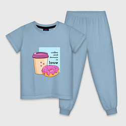 Пижама хлопковая детская Кофе и пончики - это любовь, цвет: мягкое небо