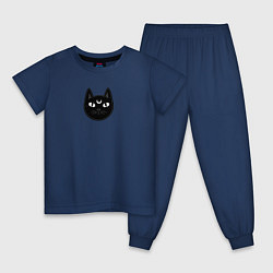 Пижама хлопковая детская Мистический чёрный кот с полумесяцем, цвет: тёмно-синий