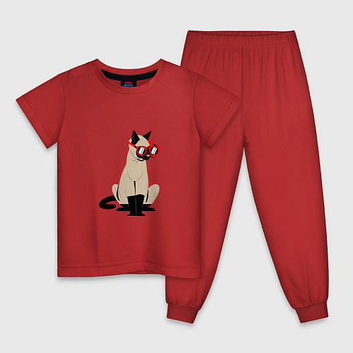 Детская пижама КОТ И ОЧКИ / Красный – фото 1