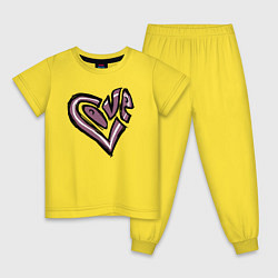 Пижама хлопковая детская Сердце LOVE рисунок, цвет: желтый