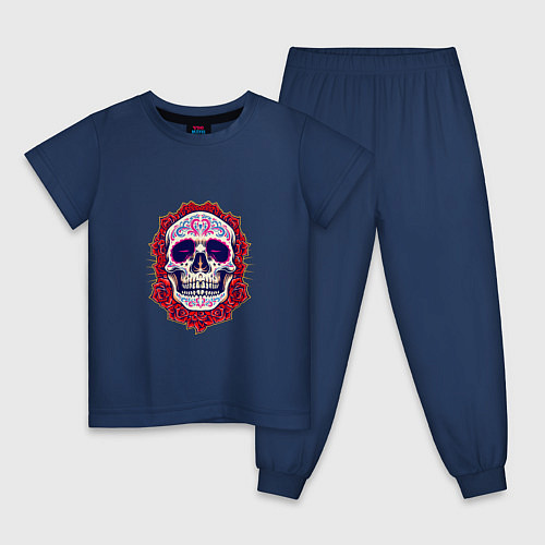 Детская пижама Skull - Roses / Тёмно-синий – фото 1