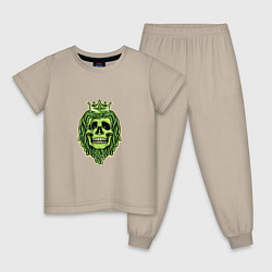 Пижама хлопковая детская Green Skull, цвет: миндальный