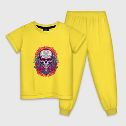 Пижама хлопковая детская Roses Skull, цвет: желтый