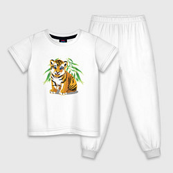 Пижама хлопковая детская Прикольный тигрёнок Cutie, цвет: белый