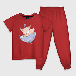 Пижама хлопковая детская Милый Лисёнок На Зонтике, цвет: красный