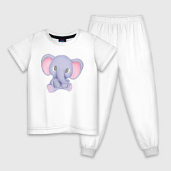 Пижама хлопковая детская Милый Слонёнок Сидит, цвет: белый