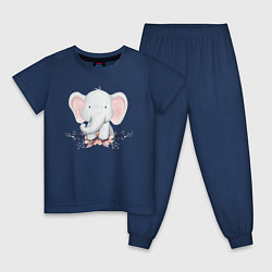 Пижама хлопковая детская Милый Слонёнок С Цветами, цвет: тёмно-синий
