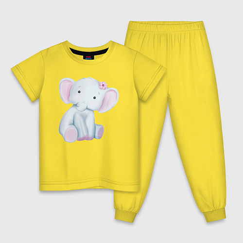 Детская пижама Милый Слонёнок Сидит С Цветком / Желтый – фото 1