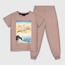 Пижама хлопковая детская Five Seagulls Above Turbulent Sea, цвет: пыльно-розовый