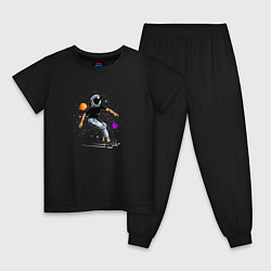 Пижама хлопковая детская Космонавт - скейтбордист, цвет: черный