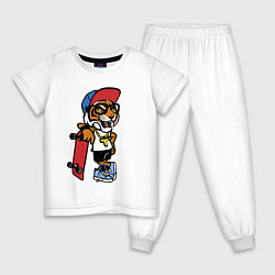 Пижама хлопковая детская Tiger Cool dude Skateboarding Extreme Тигр Крутой, цвет: белый