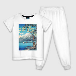 Пижама хлопковая детская Mount Fuji from Lake Yamanaka Гора Фудзи, цвет: белый