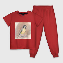 Пижама хлопковая детская Большая синица в стиле пастель, цвет: красный