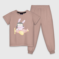 Пижама хлопковая детская Милый Крольчонок На Самолётике, цвет: пыльно-розовый