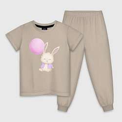 Пижама хлопковая детская Милый Крольчонок С Воздушным Шариком, цвет: миндальный