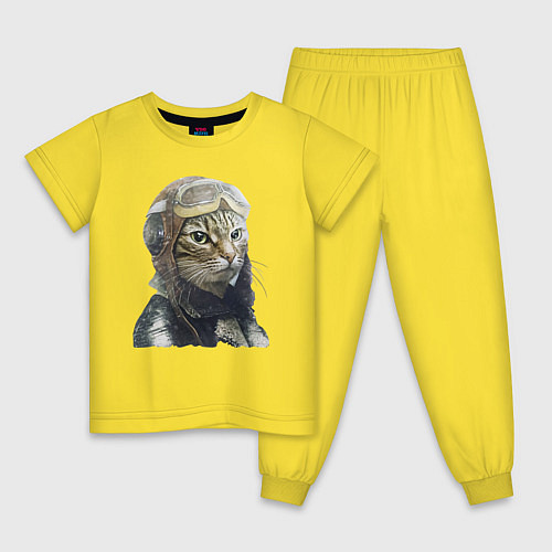 Детская пижама Кот - пилот The pilot Cat / Желтый – фото 1