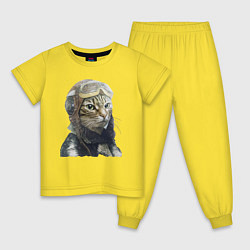 Пижама хлопковая детская Кот - пилот The pilot Cat, цвет: желтый