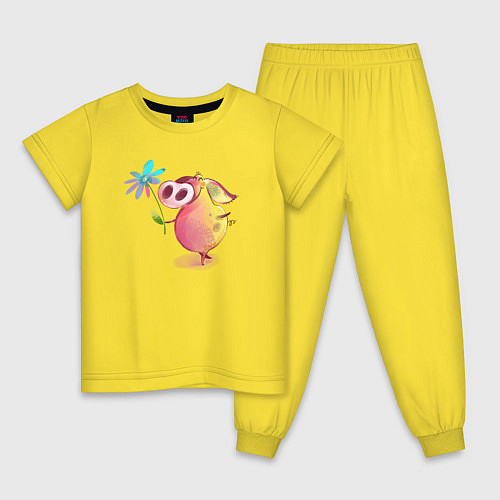 Детская пижама Милый поросенок с цветами / Желтый – фото 1