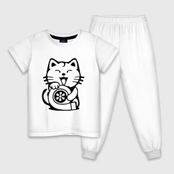 Пижама хлопковая детская JDM Cat & Engine Japan, цвет: белый