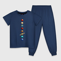 Пижама хлопковая детская Парад нарисованных планет, цвет: тёмно-синий