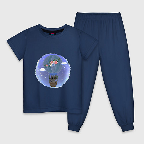 Детская пижама ЕНОТ НА ВОЗДУШНОМ ШАРЕ / Тёмно-синий – фото 1