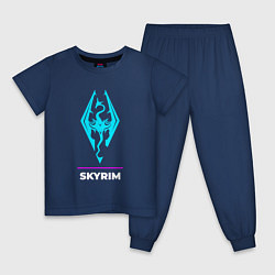 Пижама хлопковая детская Символ Skyrim в неоновых цветах, цвет: тёмно-синий