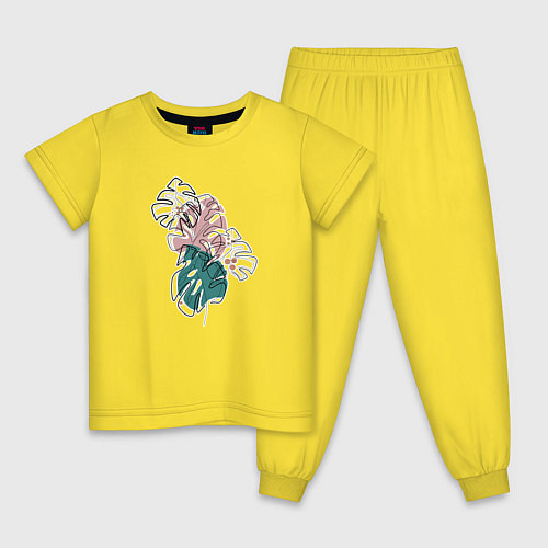 Детская пижама Геометрические листья монстера / Желтый – фото 1