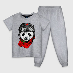 Пижама хлопковая детская Панда с розой во рту, цвет: меланж