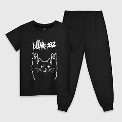 Пижама хлопковая детская Blink 182 Рок кот, цвет: черный