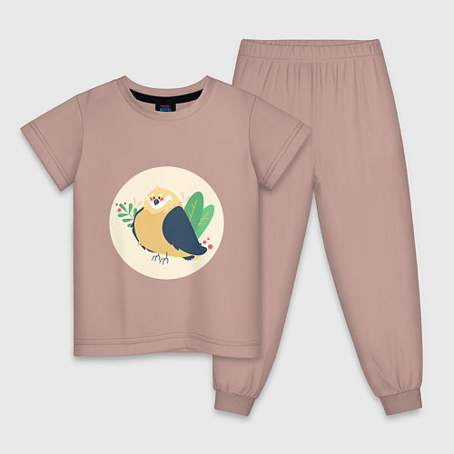 Детская пижама Птичка и ягоды / Пыльно-розовый – фото 1