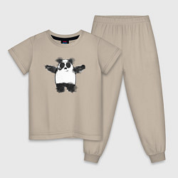Пижама хлопковая детская Акварельная панда, цвет: миндальный