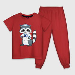 Пижама хлопковая детская Енотик морячок, цвет: красный