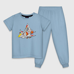 Пижама хлопковая детская Акула кибер - самолет, цвет: мягкое небо