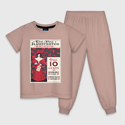 Пижама хлопковая детская The New Illustrated Magazine Винтажная афиша журна, цвет: пыльно-розовый