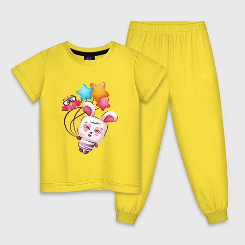 Детская пижама Радостный зайка с шариками / Желтый – фото 1