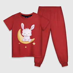 Пижама хлопковая детская Милый Крольчонок Сидит На Месяце, цвет: красный