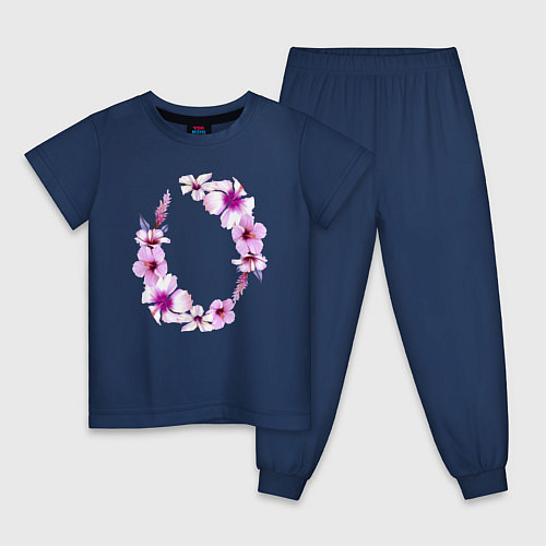 Детская пижама Цветы Венок Из Розовых Гибискусов / Тёмно-синий – фото 1
