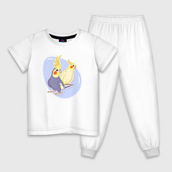 Пижама хлопковая детская Попугаи Корелла Птицы, цвет: белый