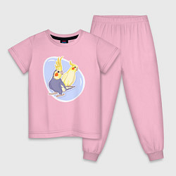 Пижама хлопковая детская Попугаи Корелла Птицы, цвет: светло-розовый