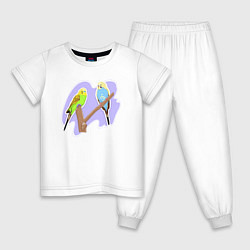 Пижама хлопковая детская Волнистыи попугай Птицы, цвет: белый