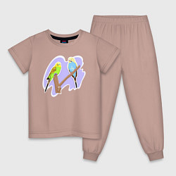 Пижама хлопковая детская Волнистыи попугай Птицы, цвет: пыльно-розовый