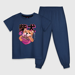 Пижама хлопковая детская Japanese Shibu Inu, цвет: тёмно-синий