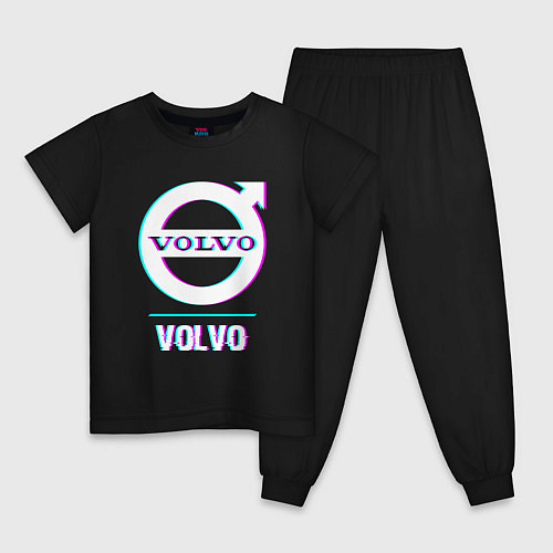 Детская пижама Значок Volvo в стиле Glitch / Черный – фото 1