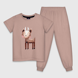 Пижама хлопковая детская Милый олень с бусами, цвет: пыльно-розовый