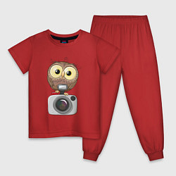 Пижама хлопковая детская Сова на фотоаппарате, цвет: красный