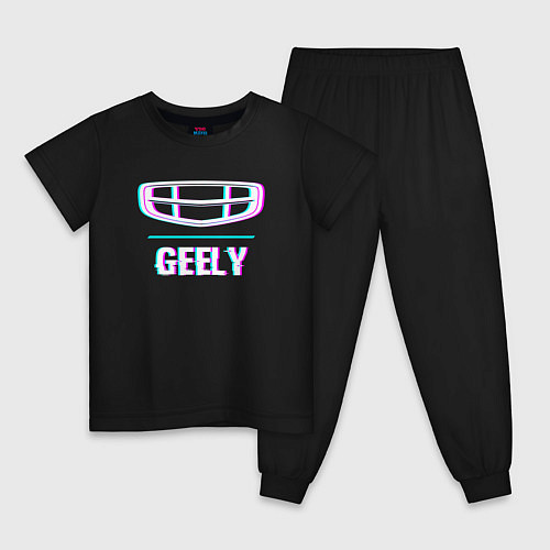 Детская пижама Значок Geely в стиле Glitch / Черный – фото 1