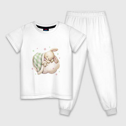 Пижама хлопковая детская Зайка спит на облачке, цвет: белый